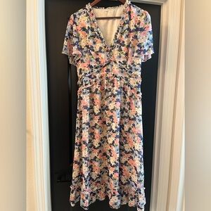 Floral Flutter Sleeve Midi Dress with ruffles